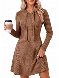 Wenrine Womens Long Sleeve Fall Dresses Hooded Knit Short Sweater Dress