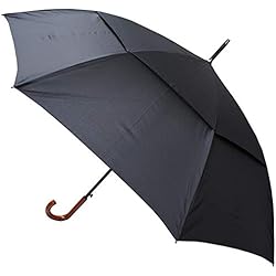 COLLAR AND CUFFS LONDON - XL 140 cm Arco - A PRUEBA DE VIENTO - MUY FUERTE - Fibra de Vidrio - Doble Toldo Ventilado - Automático - Mango de Efecto Madera - Paraguas Largos - Grande - Negro