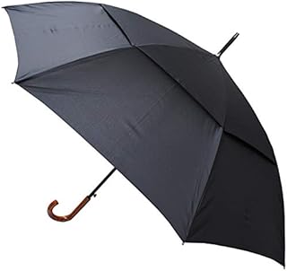 COLLAR AND CUFFS LONDON - Windproof Extra Strong - StormDefender City XL Umbrella - Vented Double Canopy - Reinforced Frame with Fiberglass - Auto Open - Wood Effect Hook Handle Black Golf Mens Womens