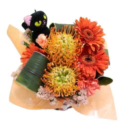 PURIZA ハロウィン 花 ピック付き フラワーアレンジメント 生花 花束 ギフト お礼 お祝い 展示会 お見舞い 楽屋花 お供え花 ほんの気持ち プレゼント (sサイズ)