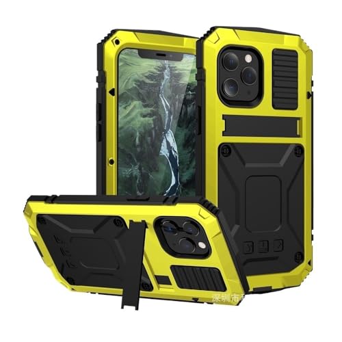 Coque iPhone 16 Plus en métal d'aluminium et verre trempé jaune de haute protection