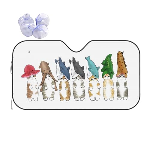 猫柄 サンシェード 軽自動車 かわいい キャラクター 車 フロント フロントサンシェード 遮光 断熱 劣化防止 吸盤2個付 簡単着脱 折り畳み式 コンパクト収納 2サイズ選択