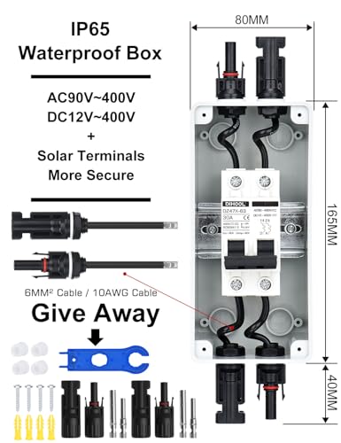 DC Trennschalter PV Anlage Leitungsschutzschalter Sicherungsautomat 2 Polig 30A 12V (12V-400V) Mit Kabel Solarstecker IP65 Wasserdicht Gehäuse