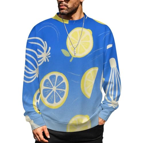 MoBlinko Summer Lemon Fruit Mens Sweater Crewneck Sweater S Lightweight Sweaters for Men Long Sleeve Pullover