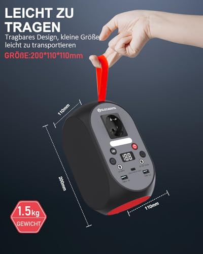 ELECAENTA Tragbare Powerstation 99Wh LiFePO4-Akku 120W Solar Generatoren mit PD 30W/AC/DC Ausgabe Back-up-Akku für Reise Outdoor Camping und Notfälle