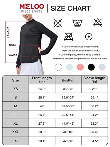 Meloo Women's Long Sleeve Golf Tennis Shirts Upf 50+ Quick Dry Sun Protection 1/4 Zip Running Hiking Outdoor Tops Black Xs #TOP5