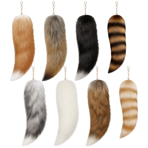 Image of Ferreve 2 /4 /6 /8 Pcs Fluffy Therian Tail Keychain Soft Fox Fur Tail Keychain for Women Handbag Cosplay Costume 2 Sizes
