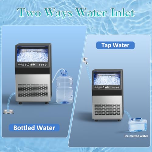 Image of Ice Maker Machine Commercial - 110LBS /24H Freestanding Cabinet Ice Maker 45 Ice Cubes in 8-20 Mins, with 3 Ice Thickness Jug & Tap Water Inlet Auto Self-Cleaning for Home Office Bar