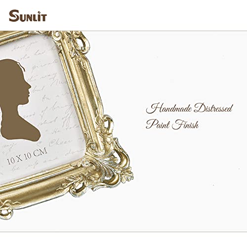 Sunlit Vintage Picture Frame 4X4 Inch, Luxury Antique Square Photo Frames With Glass Front, Photo Display, Tabletop Wall Hanging, Gift Ideas, Yellow Gold #TOP4