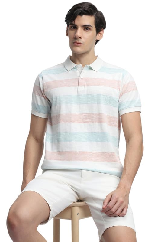 Image of Dennis Lingo Men's Blue Cotton Polo Neck Tshirt, Regular Fit Half Sleeve