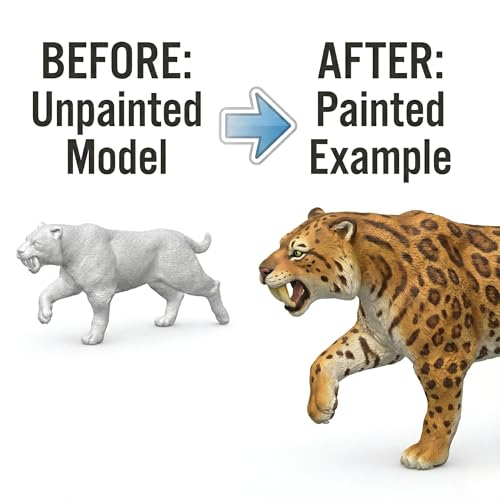 Image of Unscroo DIY 3D Model Painting Kits - Dinosaurs, Ice Age Animals & Unicorns - 3D Printed Art & Craft Hobby Gift for Kids, Teens & Adults - Return Gift Sets (Saber-Tooth Tiger Single)