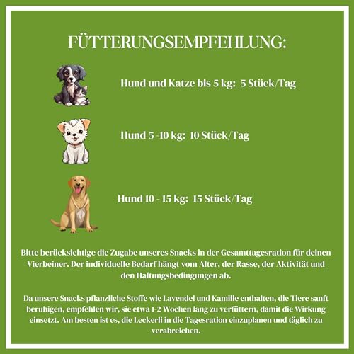 Tierkumpel Food & Snack - 150g Beruhigende Leckerlis für Hund und Katze - Natürliche Beruhigung mit Lavendel und Kamille bei Stress, Angst und Nervosität - Hunde Leckerlie probiotisch zur Entspannung