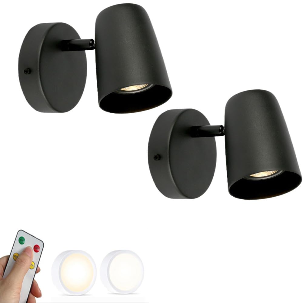 Hnvbdopae Black Rechargeable Battery Operated Wall Sconces Brushed Nickel Set Of 2 Wall Decor Remote Cordless Wall Light Metal Industrial Farmhouse Wireless Wall Lamp For Bedside Bedroom Headboard