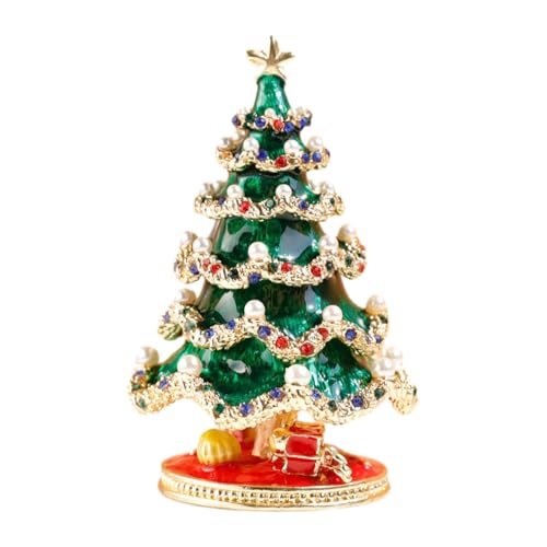 Pleayietoopiatiey Portagioie a forma di albero di Natale, porta anelli, smaltato, incernierato, organizer per gioielli, verde