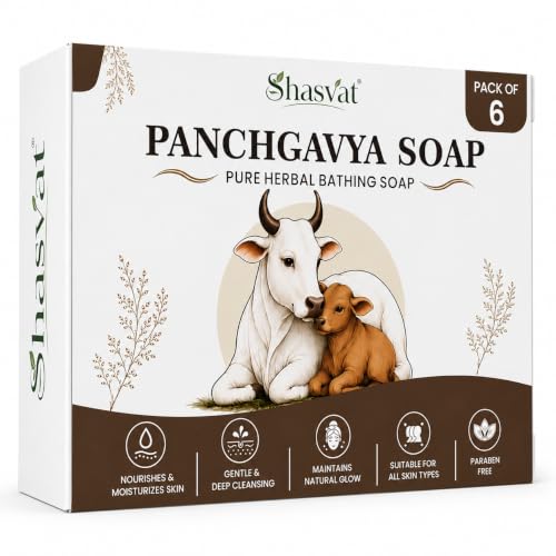 Image of Pure Herbal Panchgavya Bathing Soap 100g - Ayurvedic Natural Soap with Cow Ghee, Milk & Curd - Gentle Skin Nourishing Cleansing Bar for Daily Use - For Men & Women (Pack of 6)