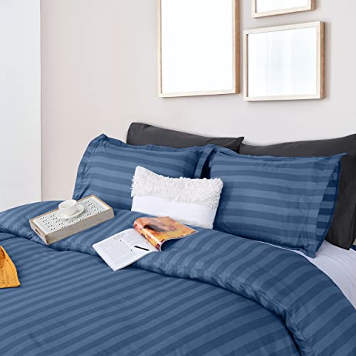 Utopia Bedding Duvet Cover Queen Size Set - 1 Duvet Cover With 2 Pillow Shams - 3 Pieces Comforter Cover With Zipper Closure - Ultra Soft Brushed Microfiber, 90 X 90 Inches (Queen, Stripe Navy) #TOP1