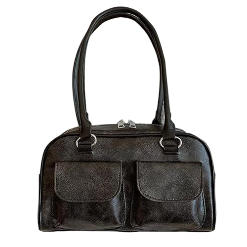 Vintage Style Shoulder Bag, Double Front Pocket Handbag, PU Leather Purse for Women