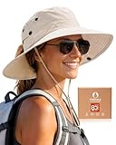 FURTALK Sun Hats for Women with Ponytail Hole Wide Brim Beach Bucket Hat UPF 50+ Fishing Hiking Outdoor Hats Beige