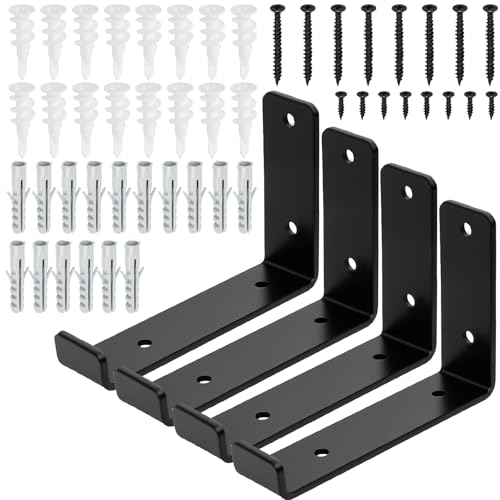 Swpeet Soportes para Estantes con Labio J Soportes para Estantes Flotantes Soporte para Estantes DIY (Negro 4 Paquetes, 5,5 pulgadas)