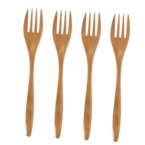 OFFSCH Handmade Smooth Wooden Salad Forks 4 Pack Comfortable Grip Sturdy for Cooking Stirring and Serving