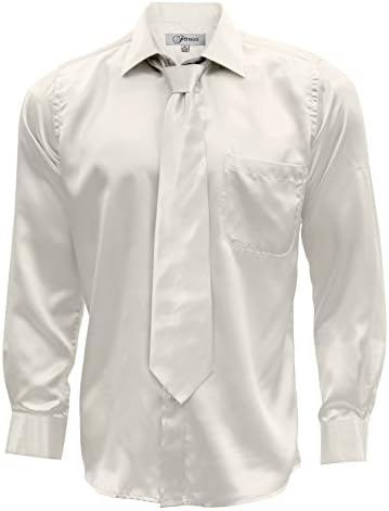 Ferrecci Satin Dress Shirt Necktie & Hanky Set - XS to Big and Tall