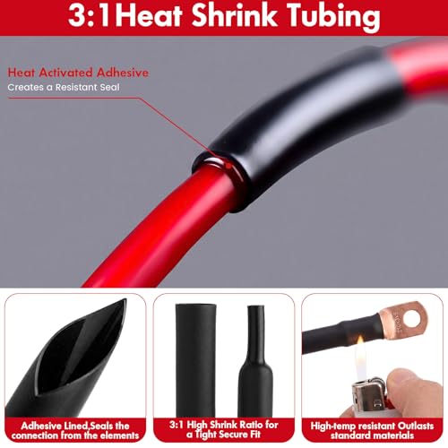 Sabary 30 Pcs 2/0 AWG 3/8" Battery Lugs, Tinned Copper Heavy Duty Ring Terminals, 2/0 Gauge Battery Cable Ends, Terminal Connectors with 15 Red and 15 Black 3: 1 Heat Shrink Tubing by Sabary - Used condition - Image 5