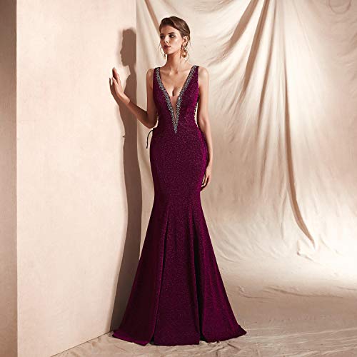 Leyidress Women's Sexy Trumpet Mermaid Dresses Party Prom Gown Rose V Neck Evening Dress Bride Bridesmaid Dress 2