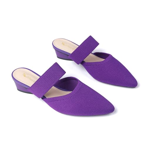 Image of Semwiss Pointed Toe Mules for Women Chunky Low Heeled Sandals Breathable Backless Mesh Knit Slip on Loafers
