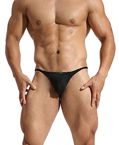Yukaichen Men's Ice Silk Thongs Underwear Tagless Lingerie Bikini Underwear Low-Rise Backless T-Back Black Us L/Tag Xl #TOP4