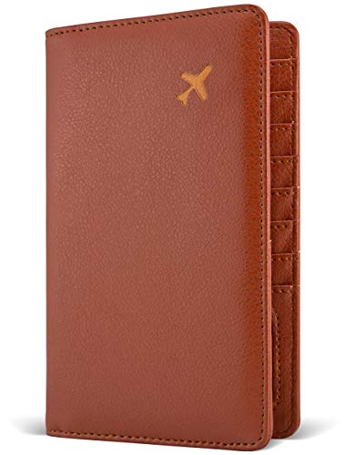 POCKT Passport Holder RFID Blocking Travel Wallet for Safe Trip, Document Organizer + Gift Box | Black & Red (Brown)