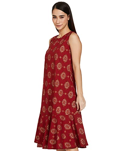 Image of Amazon Brand - Myx A-line Sleeveless Dress (PAG 101 Golden JAAL RED Large)