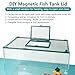 Magnetic Fish Tank Cover with Feeding Window Green Frame Grey Fiberglass Mesh, DIY Fish Tank Lid for Preventing Fish from Jumping Out and Reptile Escaping Adjustable Size Fit Tank Size Max 35''X19''