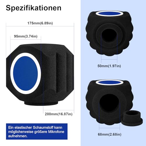 GDPONRM Mikrofon-Windschutz Pop-Filter Isolationskugel, Akustik für Aufnahmestudios Mikrofon, schallabsorbierender Schaumstoff fünfseitiges Abdichtungsdesign zur effektiven Reduzierung von Geräuschen