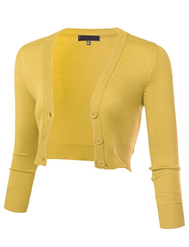 Image of Allsense Women's Cropped Bolero Shrug Cardigan | 3 /4 Sleeve, Button Down, Lightweight Knit Sweater