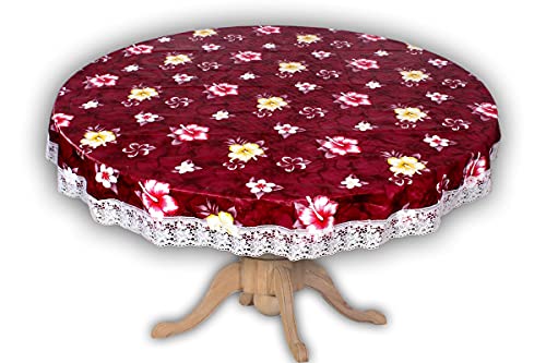 Image of The Furnishing Tree Round Shaped 8 Seater Table Cover WxL 90x90 inches with White Border lace