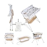 Ms BabyWorld ZOE Vasca da bagno con gambe, fasciatoio, cuscino riduttore e cestino portaoggetti, comodo, facile da riporre, con tappo e gambe antiscivolo, vasca da bagno pieghevole e portatile (Beige)