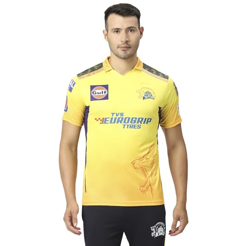 Image of playR x CSK Match Jersey IPL 2023 - Plain Men's Cricket Jersey - Lightweight, Breathable Sportswear T-Shirt for Training, Practice, Outdoor & Match Day Comfortable for All Season