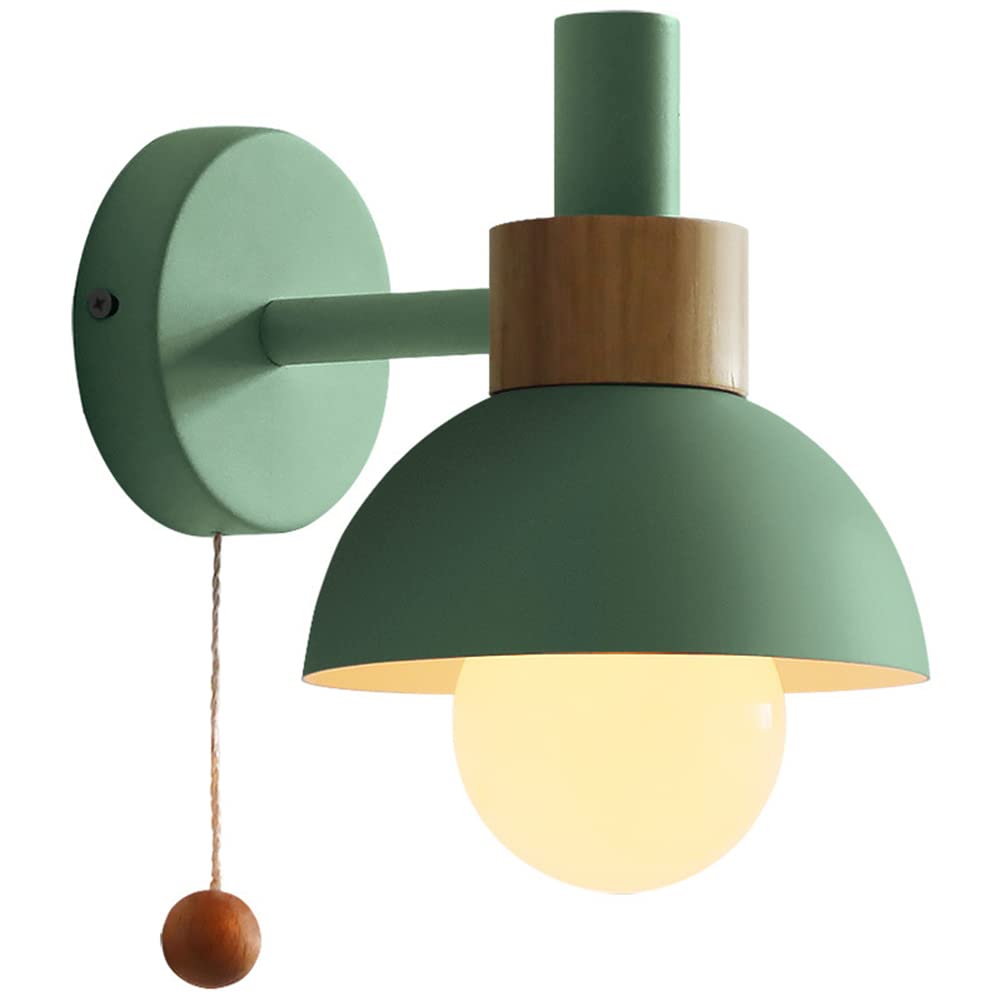 HUAYUSEDF Wall Sconce Lamps Lighting Fixture with Pull Cord Switch, Solid Wood Macaron lamp Bedside Lights for Living Room Aisle Children's Kid's Bedroom (Green)(Green)