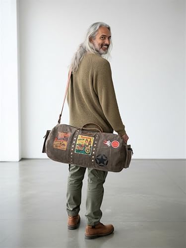 Image of The House of Tara Canvas Travel Duffle Bag 25 litres | Sports Duffel | for Men and Women | Adjustable Broad Strap | Gym Bag | Airline Carry On Luggage | Quick Access Pockets (Acorn Brown)