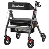 BlessReach Foldable Heavy-Duty Rollator Walkers with Seat for Seniors, Gray