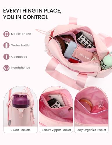 SKYSPER Mini Gym Bag for Women, Small Duffle Bag with Wet Compartment - Super Lightweight, Tiny & Compact Workout Bag for Sports, Travel, Includes Coin Purse（Pink）2