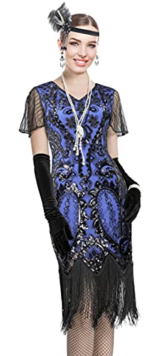Image of Women 1920s Gatsby Vintage Sequin Flapper Fringe Party Plus Dress with 20s Accessories Set