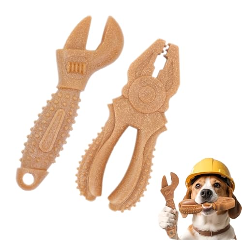 MoeSoce 2 Pack Dog Chew Toys for Aggressive Chewers & Large Dogs, Tough Hard Nylon & Pine Wood Toys to Keep Them Busy | Tool Shaped Wrench & Pliers