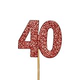 Anniversary House-J069 12 adornos para tartas purpurina roja, 3,8 x 4,5 cm, papel, aniversario de boda de rubí, decoración de pastel cumpleaños, J069, color, Number 40 Gold
