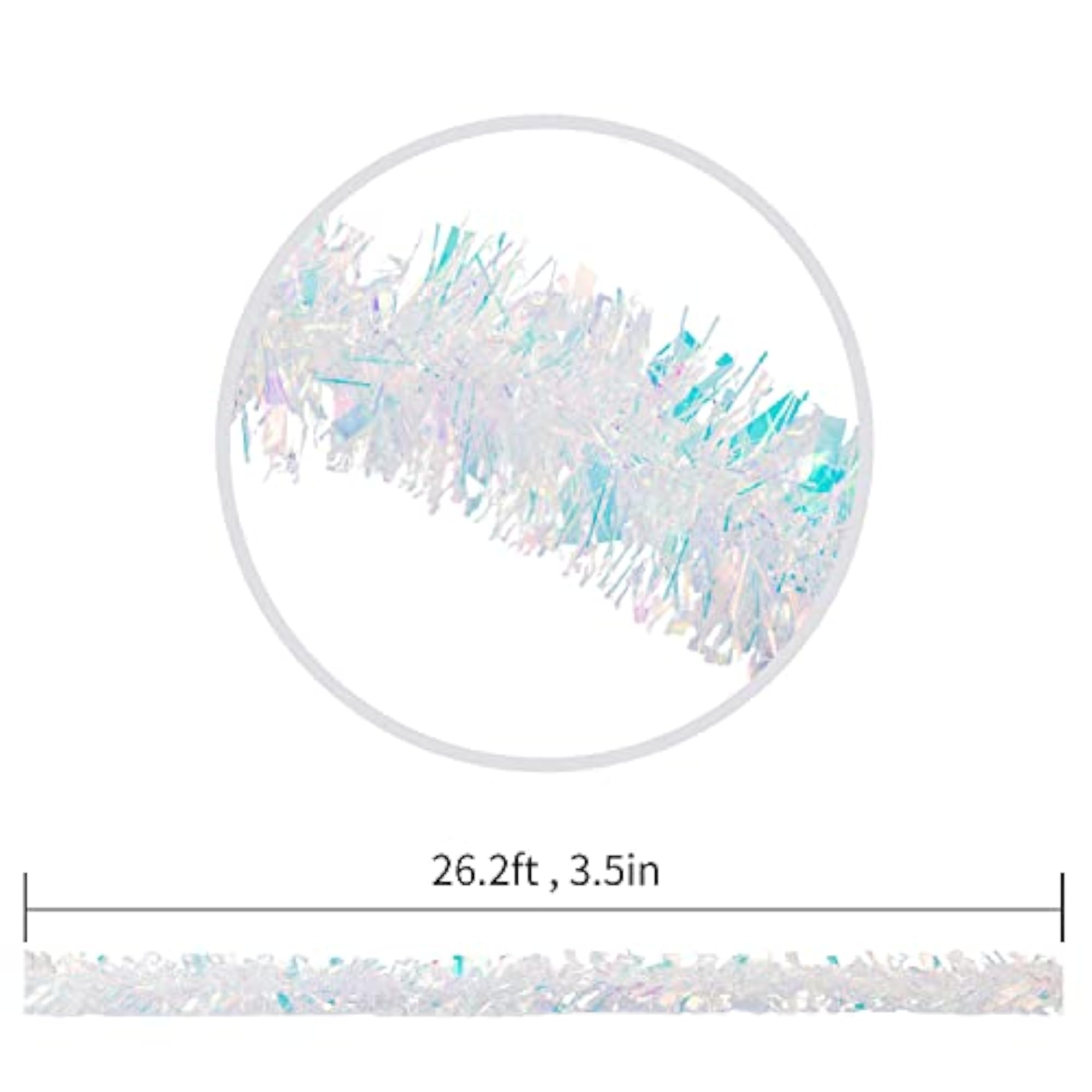 26.2 Ft Iridescent Tinsel Garland, Festive Decor