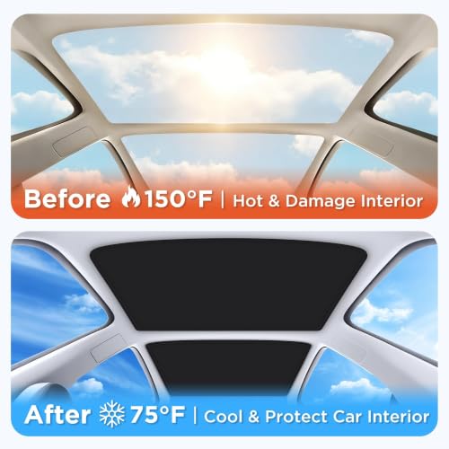 Image of 2026 Upgraded for Tesla Model 3 Accessories Sunshade Roof [No Sag, Ice-Crystal Cooling Coatings] Heat Insulation Glass Roof Sun Shade for Tesla Model 3 Accessories 2022-2026 Black