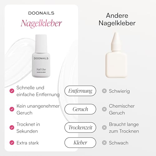 Doonails Nagelkleber Extra Stark (7ml) – Schnelltrocknender Brush-On Nail Glue für Kunstnägel, Tips, Press On Nails & Acrylnägel – Nagel Kleber für eingerissene Nägel & 100% Haftung