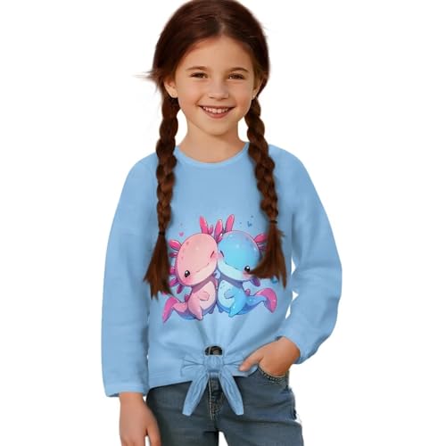 Kids Long Sleeve Shirts for Girls 5-12T Funny Graphic Tee Tie Knot Front Crewneck Pullover Tops Fall Outfits