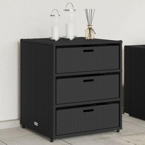 Gecheer Armario Jardin Armario Exterior Impermeable Armario Bajo Armario de Almacenaje Ratán PE Armario Escobero Armario de Exterior e Interior,Jardín y Terraza Negro 55x59x69 cm