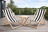 Merino Wool Juego de 2 tumbonas con diseño de patrón y mesa de madera acolchada, para playa (rayas negras)